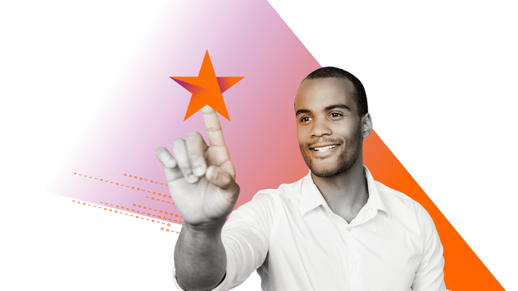 Defaqto imagery cut outs with stars shards RGB Defaqto man touch