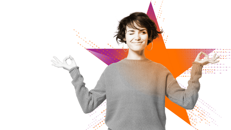 Defaqto imagery cut outs with stars shards RGB Defaqto woman yoga