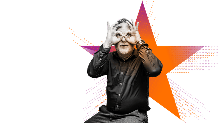 Defaqto imagery cut outs with stars shards RGB Defaqto man hand glasses