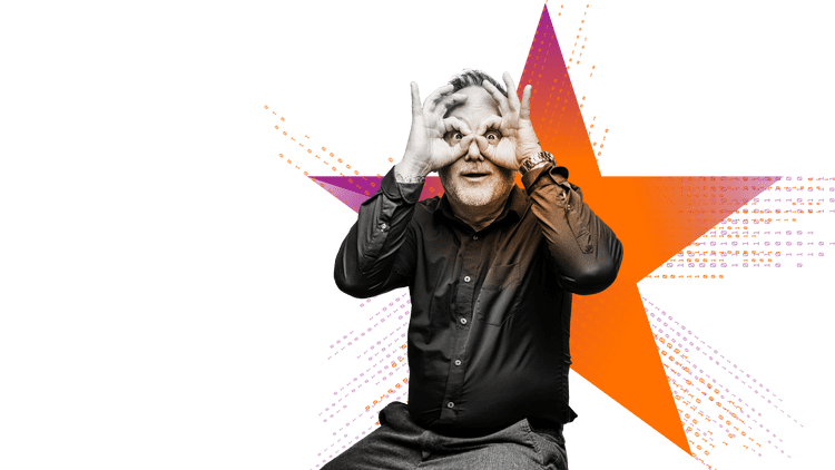 Defaqto imagery cut outs with stars shards RGB Defaqto man hand glasses